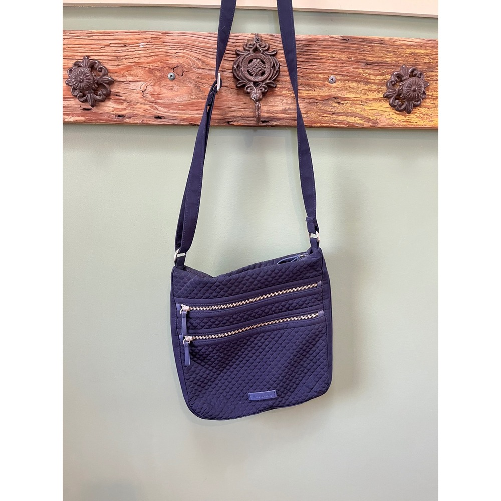 Vera Bradley Triple Zip Hipster Crossbody Bag Navy Blue Quilted Microfiber